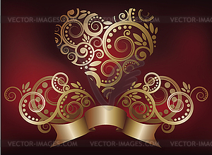 Greeting love card with golden heart,  - vector clipart