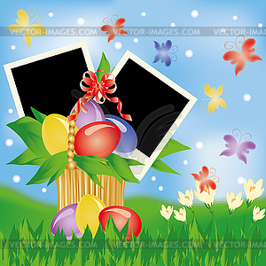 Easter greeting card with two frame for photo.  - vector clip art