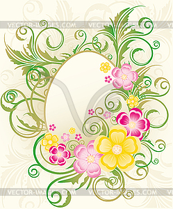 Easter frame with flowers and eggs, illustration - vector clip art