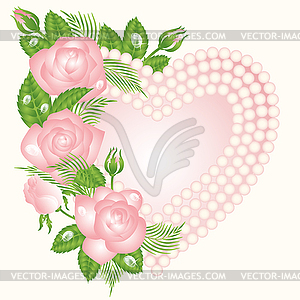 Love card with pearls and rose, illustration - vector clipart