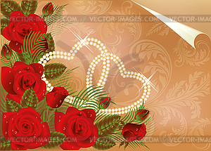 Wedding card with two pearl hearts, illustration - vector image