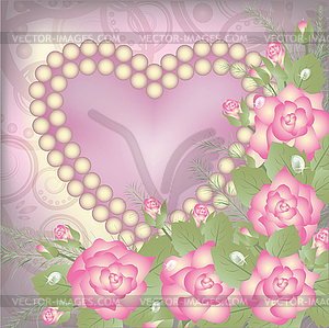 Valentine's Day postcard with heart and pearls,  - vector clipart