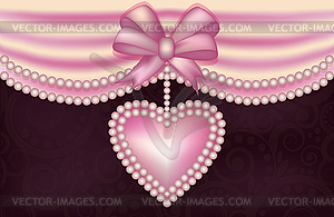 Valentine's Day love banner with pearls heart, vector - vector clipart