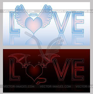 Angel and Devil hearts, vector illustration - vector image