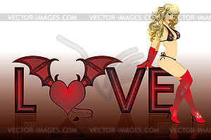 Love devil girl, vector illustration - vector clipart