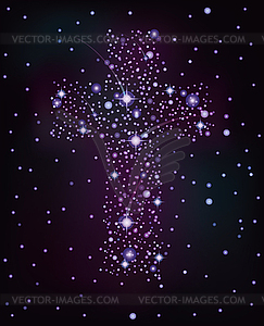 Christian cross in starry sky, vector illustration - vector image