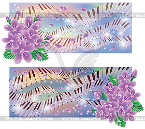 Spring banners with sakura and piano keys, vector - vector image