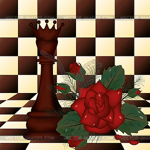 Chess Queen and red rose. vector illustration - vector image