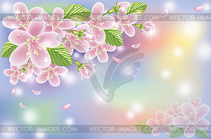 Spring cherry blossom card, vector illustration - stock vector clipart