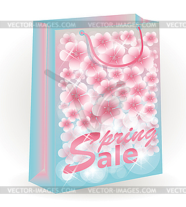 Spring Sale floral shopping bag, vector illustration  - vector clip art