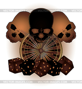 Vintage Casino background with poker elements and skull - vector clip art