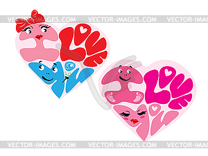 Heart Formed of I Love You Text with funny - vector image