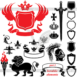 Set of heraldic silhouettes elements - icons of - vector clipart