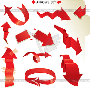 Set of different paper red arrows - royalty-free vector clipart