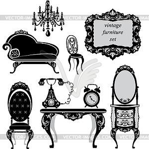 Set of antique furniture - black silhouettes - royalty-free vector clipart