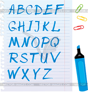 Alphabet set - letters are made of blue marker - vector clipart