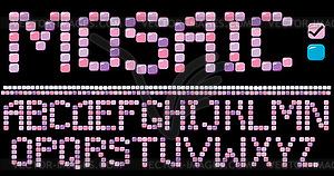 Mosaic alphabet - pink color - vector clipart