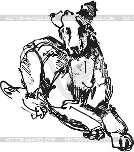 Ink sketch of dog: playing young terrier (black - vector clipart