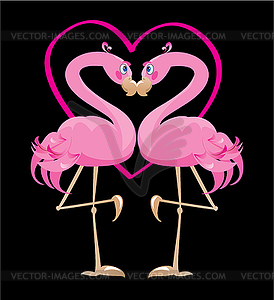 Пара розовых фламинго и сердце (я люблю вс - рисунок в векторном формате