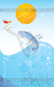 Fish and hook - vector image