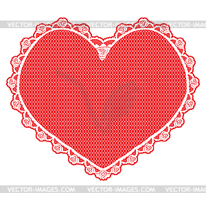 Форме сердца кружево салфетка, белые на красном фоне - изображение в векторном виде