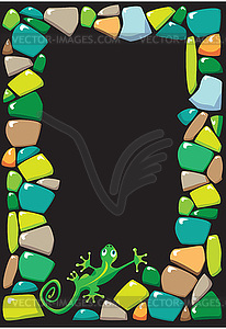 Portrait frame with colored stones and lizard - vector clip art