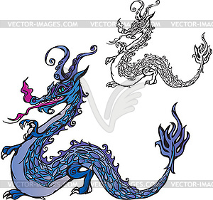 Dragon (color and black and white picture) - vector clipart