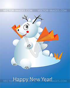 New Year postcard funny snow dragon - vector clip art