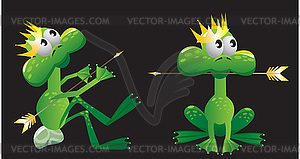 Король лягушка мультяшный со стрелками и корона - векторизованное изображение
