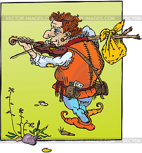 Fantasy fairy tail : little hunchback playing violin - vector clip art