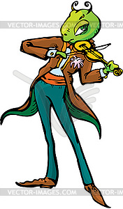 Cartoon of grasshopper playing violin - vector clipart