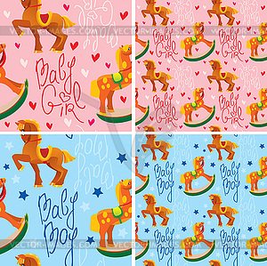 Seamless pattern with toys horses - design for - vector clipart