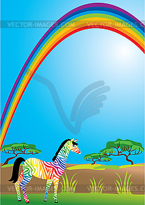 Portrait border with rainbow and zebra - stock vector clipart