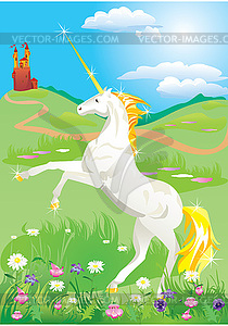 White unicorn rearing up on its hind legs on - vector EPS clipart