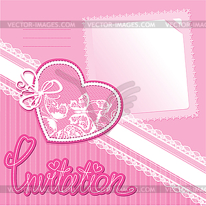 Heart and piace of paper on pink background - - vector image