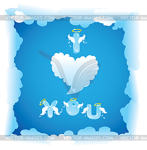 Postcard for Valentine`s Day with funny angels - vector clipart