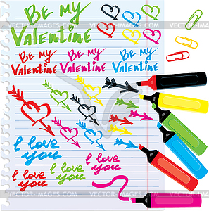 Set of different colors markers and marks for - vector clipart