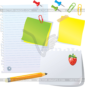 Set of office stationery - pencil, paper clips, - vector image