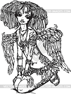 Angel girl with tattoo on her body - is made in ani - vector clip art