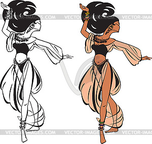 Belly dance (black and white and color pictures) - vector image