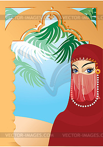 Portrait border with beautiful arabian woman wearin - vector clipart