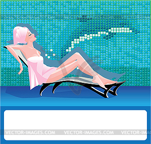 Woman in spa center on mosaic background - vector clip art