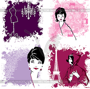 Set of Fashion Woman image retro cards - vector clipart