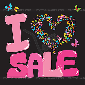 Sale concept with heart and butterfly - vector clipart