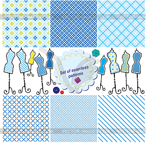 Set of Seamless checkered patterns and mannequins - vector image