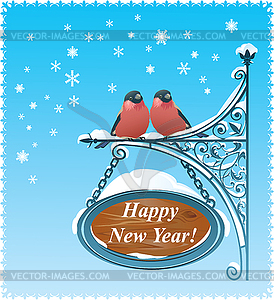 2 Bullfinches - Happy New Year Card - vector clipart