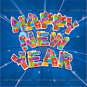 Happy New Year blue card - vector clipart