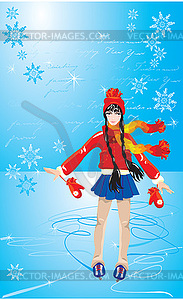 Cute Girl on skating rink - vector clipart