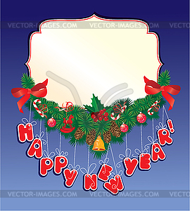 Christmas garland on blue background with empty - vector clipart