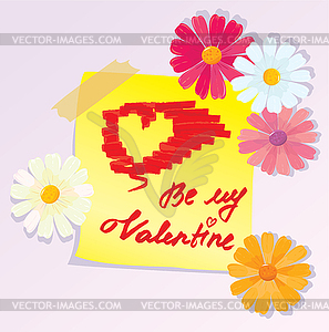 Valentines Day sketch with daisy flowers - vector image